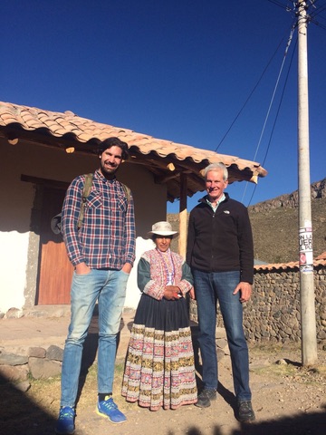 Luke Stone in Peru with his father and a local woman — three-generation height contrast